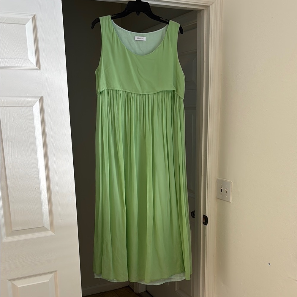 AILANTO Silk chiffon Elegant Green Sleeveless Dress